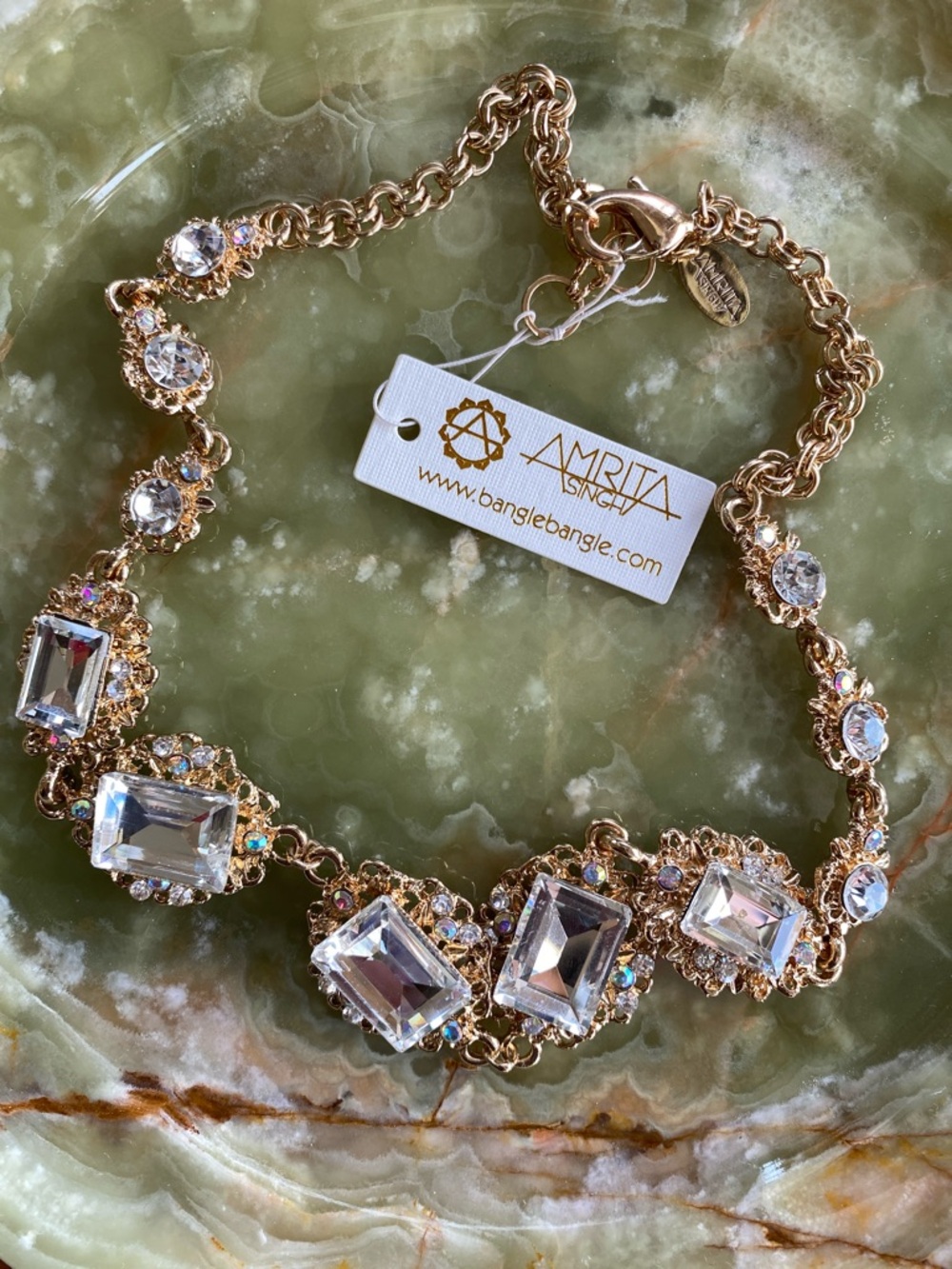 Amrita Singh Gold and Clear Crystal Statement Necklace